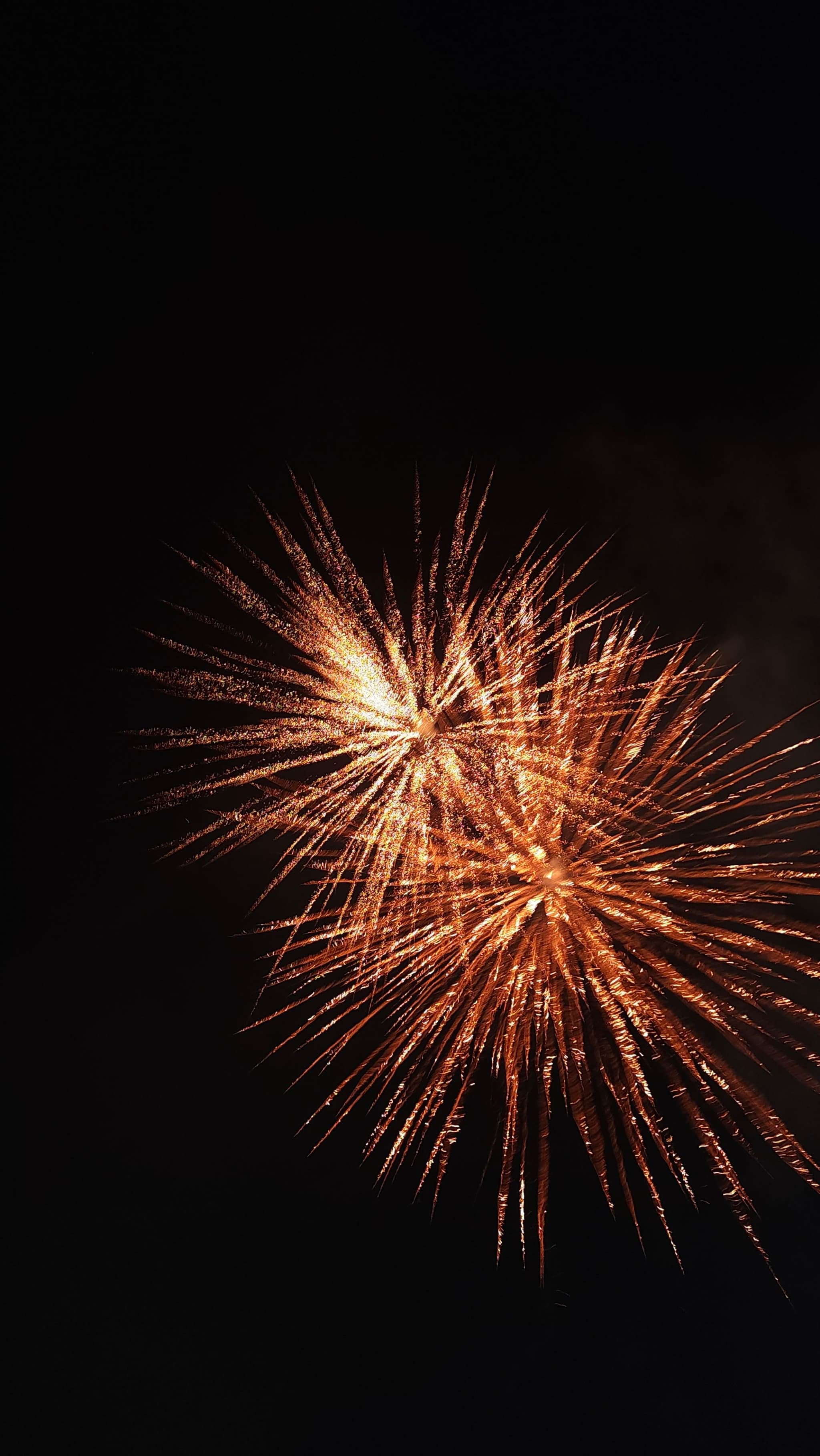 Bright orange fireworks exploding against a dark night sky