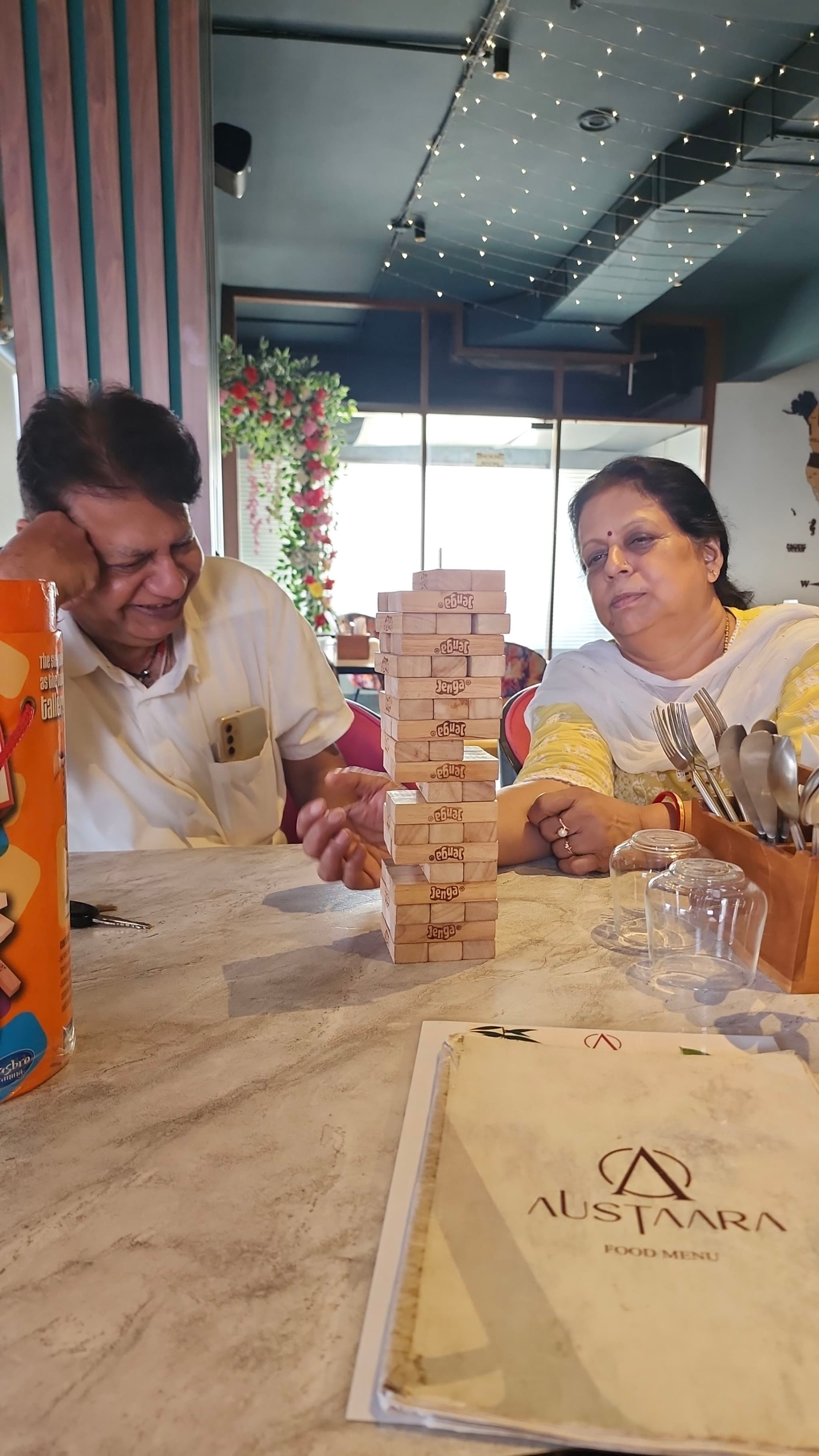 Jenga fun with parents at Austraa, Patna!